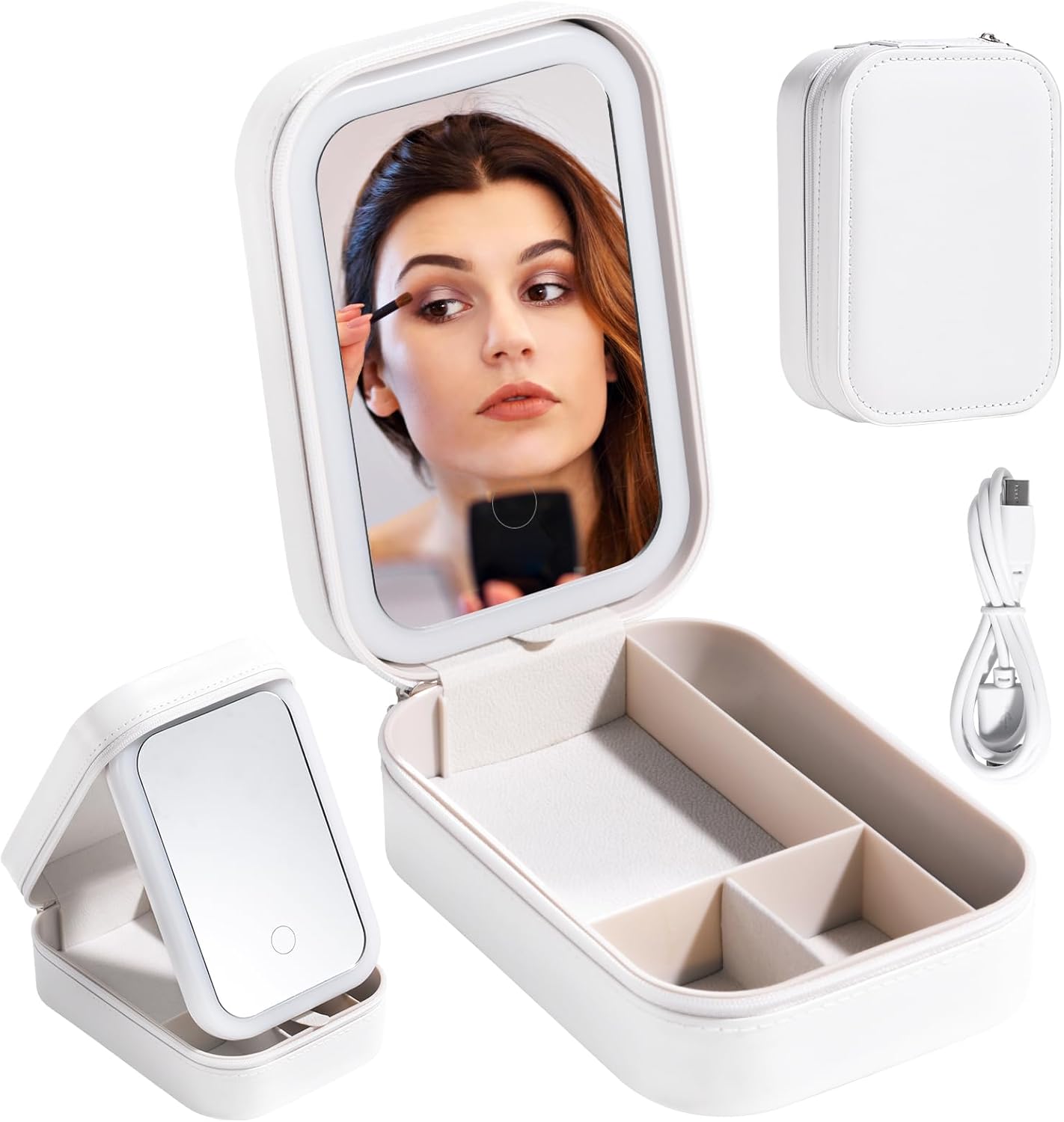 Travel Makeup Box with Led Light Up Mirror