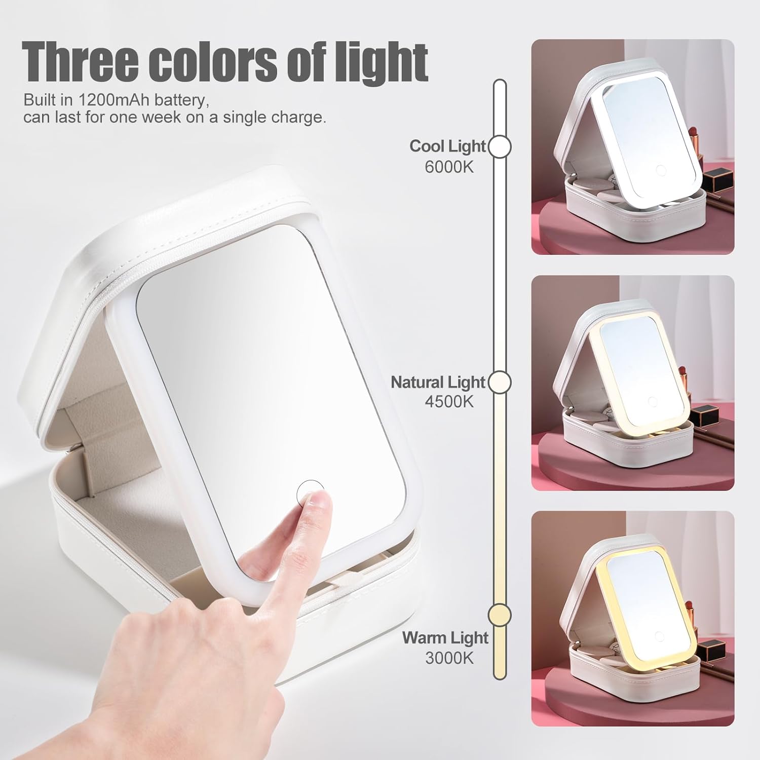 Travel Makeup Box with LED Light Up Mirror