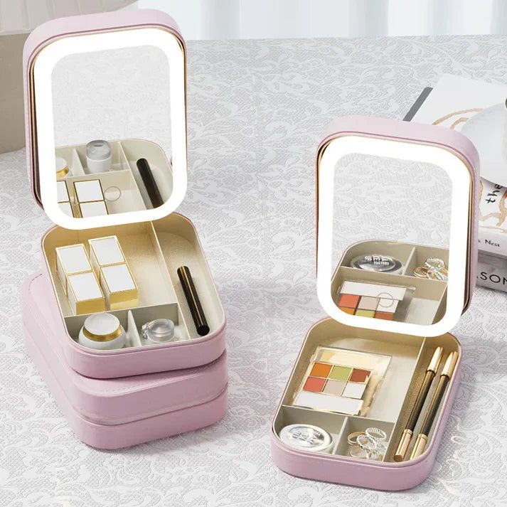 Travel Makeup Box with Led Light Up Mirror