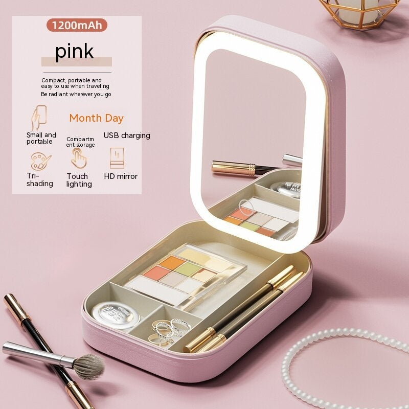 Travel Makeup Box with Led Light Up Mirror